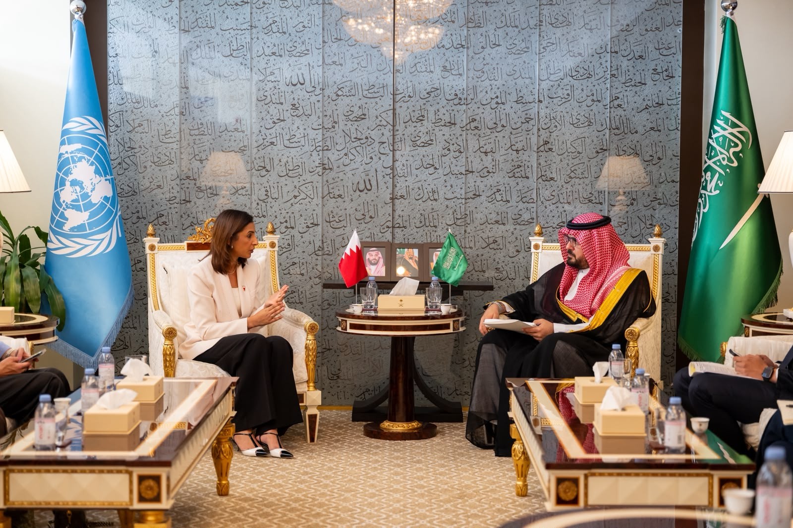 Minister of Economy and Planning meets with Minister of Sustainable Development, Chief Executive of the Economic Development Board of the Kingdom of Bahrain